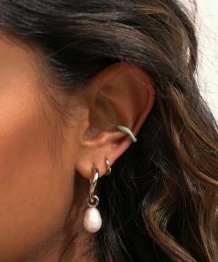 Astrid & Miyu New In Wave Mint Enamel Ear Cuff In Silver