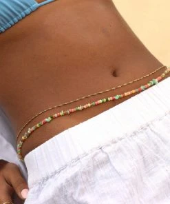 Astrid & Miyu Flow Beaded Belly Chain In Gold