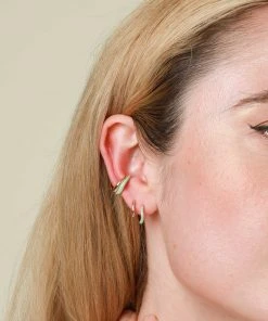 Astrid & Miyu New In Wave Mint Enamel Ear Cuff In Gold