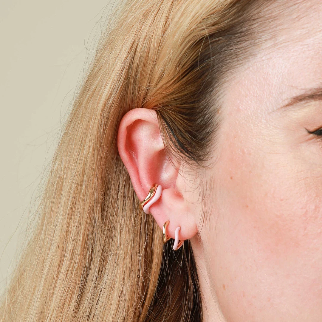 Astrid & Miyu Wave Pink Enamel Ear Cuff In Gold 11 Astrid & Miyu Wave Pink Enamel Ear Cuff In Gold