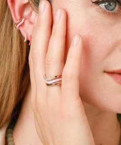 Astrid & Miyu Wave Crystal Ring In Gold 18 Astrid & Miyu Wave Crystal Ring In Gold