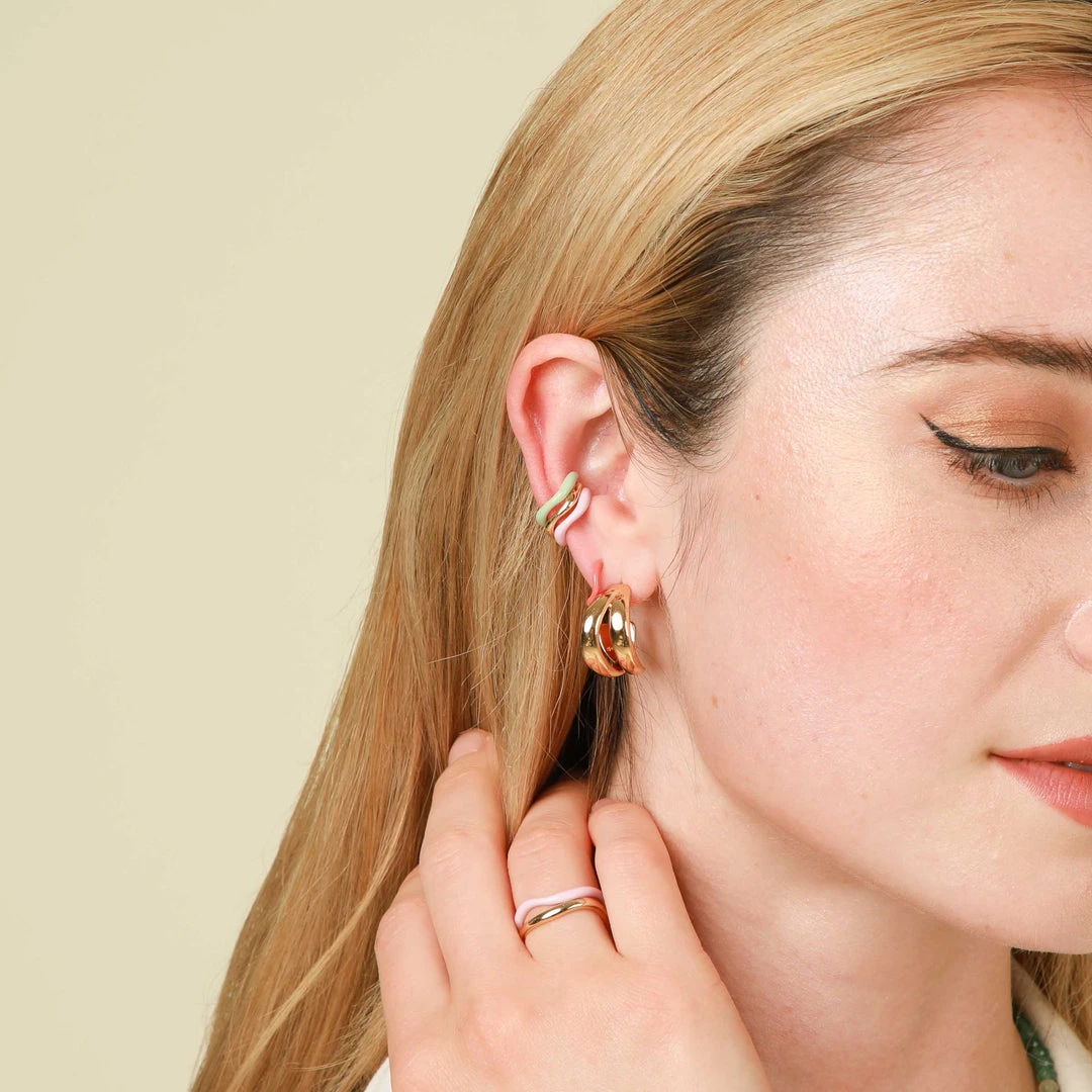 Astrid & Miyu Wave Pink Enamel Ear Cuff In Gold 12 Astrid & Miyu Wave Pink Enamel Ear Cuff In Gold