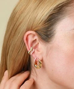 Astrid & Miyu Wave Pink Enamel Ear Cuff In Gold 15 Astrid & Miyu Wave Pink Enamel Ear Cuff In Gold