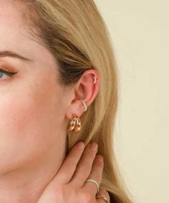 Astrid & Miyu New In Wave Mint Enamel Ear Cuff In Gold