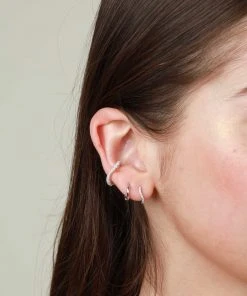 Astrid & Miyu Wave Crystal Ear Cuff In Silver