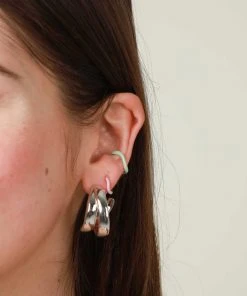 Astrid & Miyu New In Wave Mint Enamel Ear Cuff In Silver