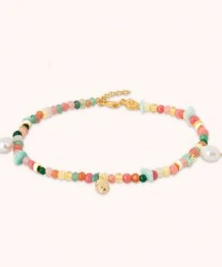Astrid & Miyu New In Flow Beaded Anklet In Gold