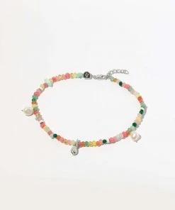 Astrid & Miyu Flow Beaded Anklet In Silver