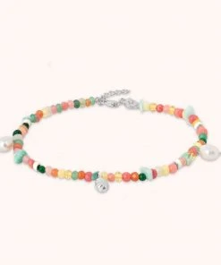 Astrid & Miyu Flow Beaded Anklet In Silver