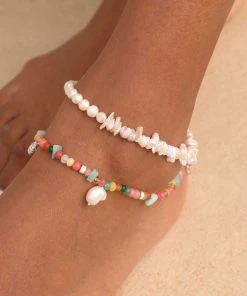 Astrid & Miyu Serenity Pearl Beaded Anklet In Gold