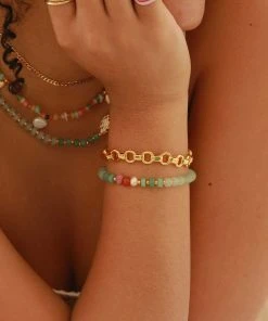 Astrid & Miyu Ocean Beaded Bracelet In Gold New In