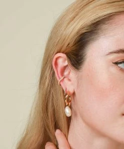 Astrid & Miyu Wave Crystal Ear Cuff In Gold New In