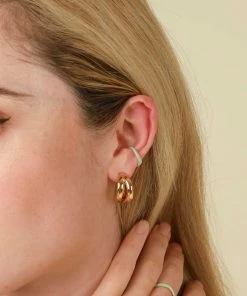 Astrid & Miyu New In Wave Mint Enamel Ear Cuff In Gold