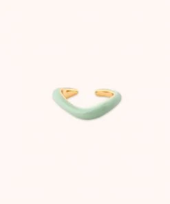 Astrid & Miyu New In Wave Mint Enamel Ear Cuff In Gold