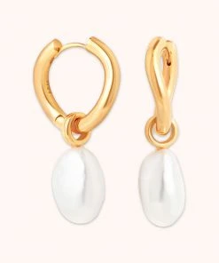 Astrid & Miyu New In Serenity Pearl Charm Hoops In Gold