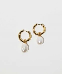 Astrid & Miyu New In Serenity Pearl Charm Hoops In Gold