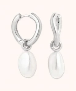 Astrid & Miyu Serenity Pearl Charm Hoops In Silver