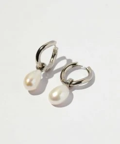 Astrid & Miyu Serenity Pearl Charm Hoops In Silver