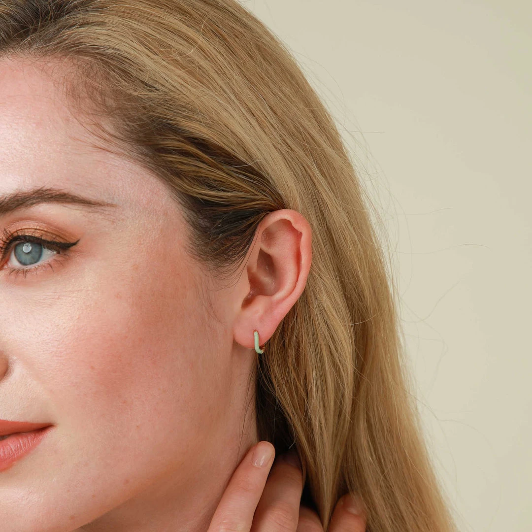 Astrid & Miyu Wave Mint Enamel Huggies In Gold New In 4 Astrid & Miyu Wave Mint Enamel Huggies In Gold New In