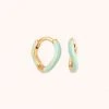 Astrid & Miyu Wave Mint Enamel Huggies In Gold New In