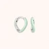 Astrid & Miyu New In Wave Mint Enamel Huggies In Silver