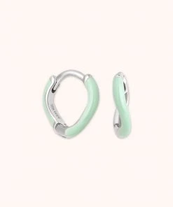 Astrid & Miyu New In Wave Mint Enamel Huggies In Silver