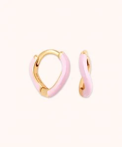 Astrid & Miyu Wave Pink Enamel Huggies In Gold New In
