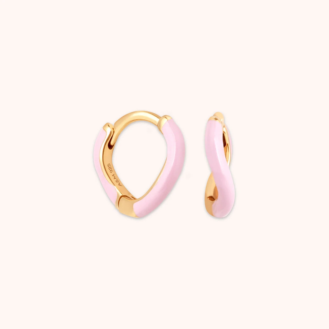 Astrid & Miyu Wave Pink Enamel Huggies In Gold New In 3 Astrid & Miyu Wave Pink Enamel Huggies In Gold New In