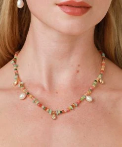 Astrid & Miyu New In Flow Beaded Necklace In Gold