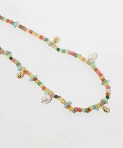 Astrid & Miyu New In Flow Beaded Necklace In Gold