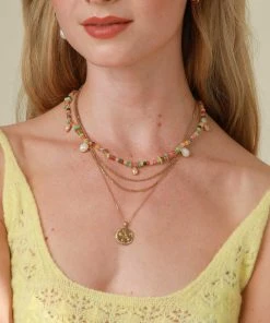 Astrid & Miyu New In Flow Beaded Necklace In Gold