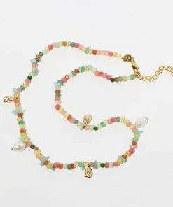 Astrid & Miyu New In Flow Beaded Necklace In Gold