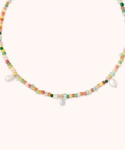Astrid & Miyu New In Flow Beaded Necklace In Silver