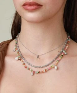 Astrid & Miyu New In Flow Beaded Necklace In Silver