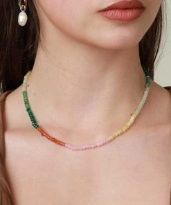 Astrid & Miyu Solar Rainbow Beaded Necklace In Silver New In