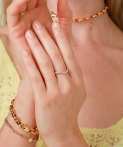 Astrid & Miyu Wave Crystal Ring In Gold