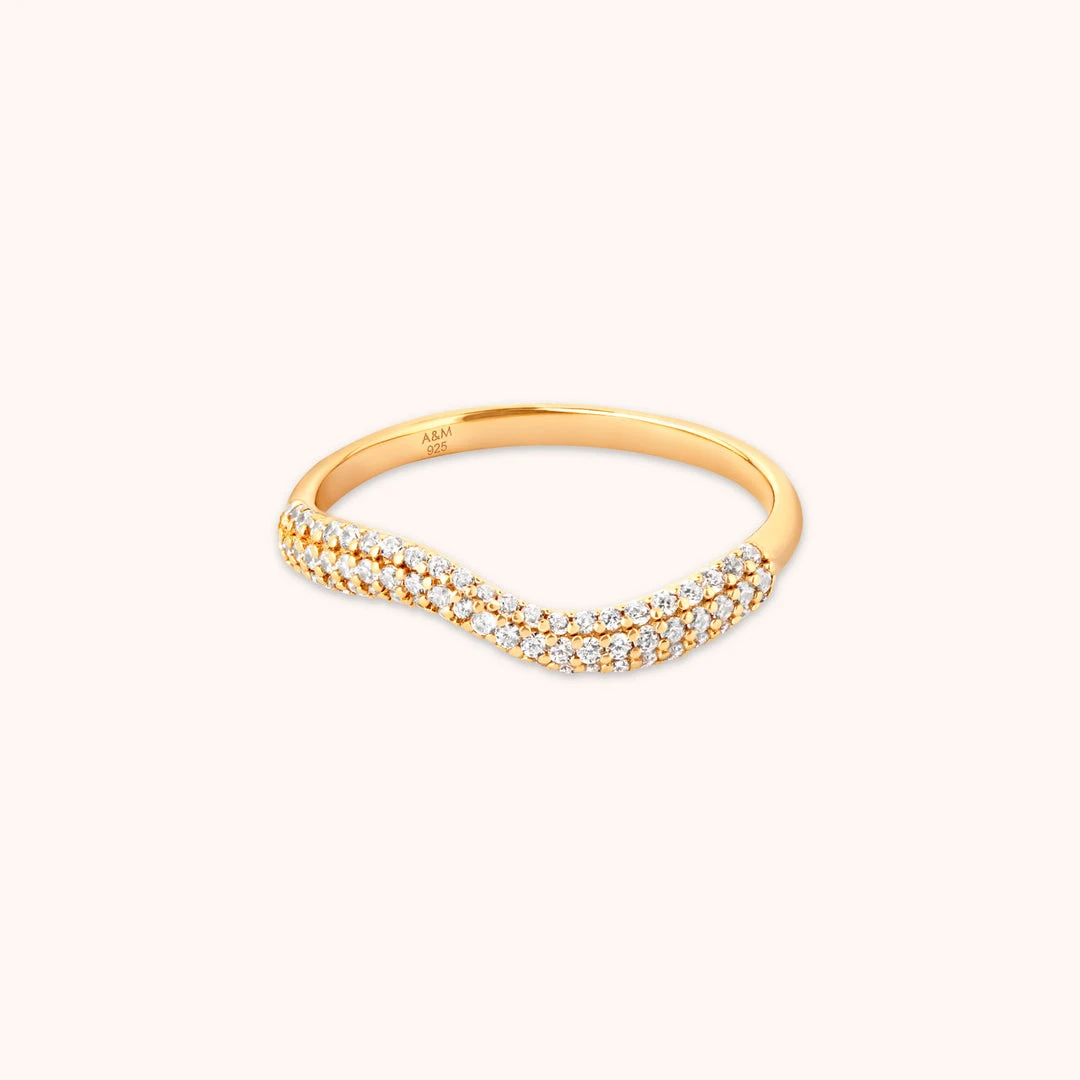 Astrid & Miyu Wave Crystal Ring In Gold 3 Astrid & Miyu Wave Crystal Ring In Gold