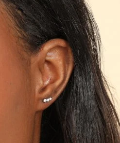 Astrid & Miyu Glimmer Crystal Climber Stud Earrings In Silver