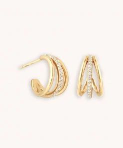 Astrid & Miyu New In Illusion Crystal Triple Hoops In Gold
