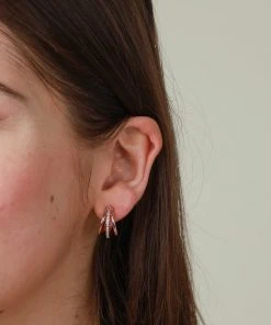 Astrid & Miyu Illusion Crystal Triple Hoops In Rose Gold New In