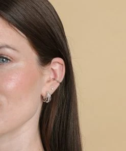 Astrid & Miyu New In Illusion Crystal Triple Hoops In Silver