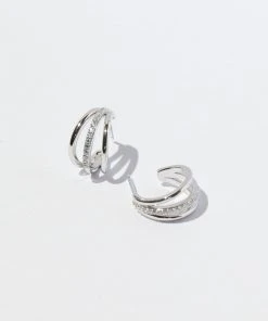 Astrid & Miyu New In Illusion Crystal Triple Hoops In Silver