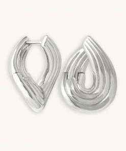 Astrid & Miyu Molten Wave Medium Hoops In Silver New In