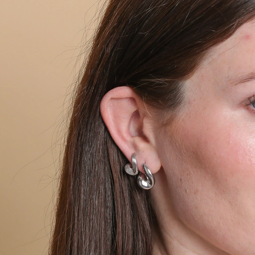 Astrid & Miyu New In Molten Wave Small Hoops In Silver 5 Astrid & Miyu New In Molten Wave Small Hoops In Silver