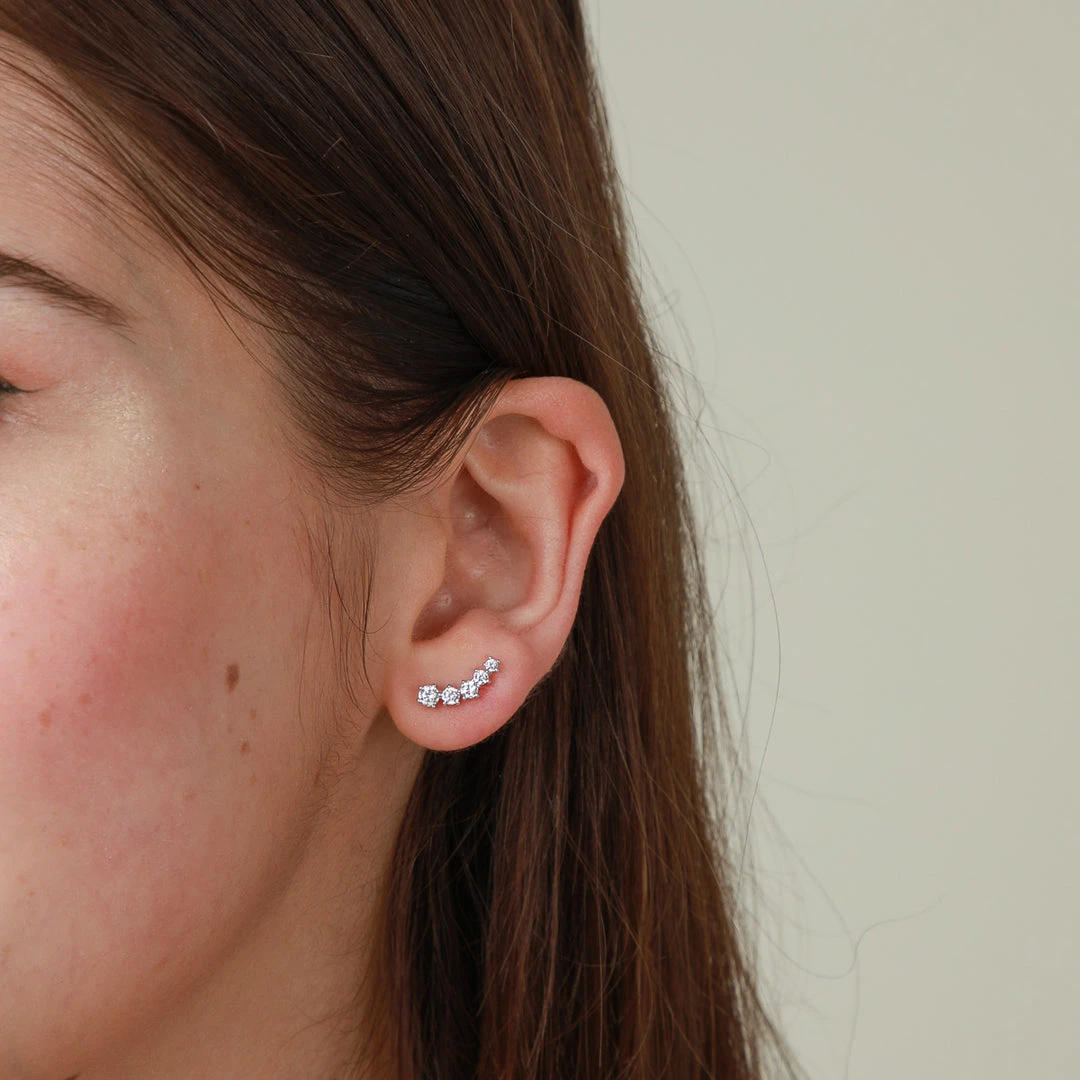 Astrid & Miyu Illume Crystal Climber Stud Earrings In Silver New In 4 Astrid & Miyu Illume Crystal Climber Stud Earrings In Silver New In