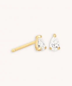 Astrid & Miyu New In Pear Crystal Stud Earrings In Gold
