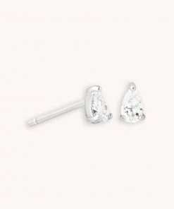 Astrid & Miyu Pear Crystal Stud Earrings In Silver