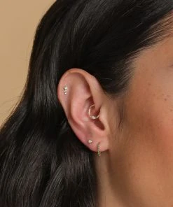 Astrid & Miyu Aquamarine Gem Piercing Stud In Solid Gold New In