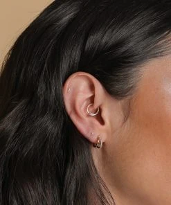 Astrid & Miyu New In Pink Tourmaline & White Topaz Stacking Piercing Stud In Solid Gold