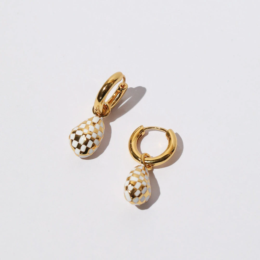 Astrid & Miyu Checkerboard Pendant Hoops In Gold 5 Astrid & Miyu Checkerboard Pendant Hoops In Gold